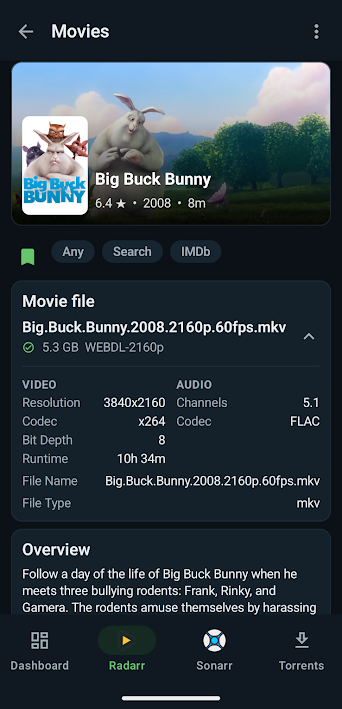 Servarr Companion movie detail screenshot